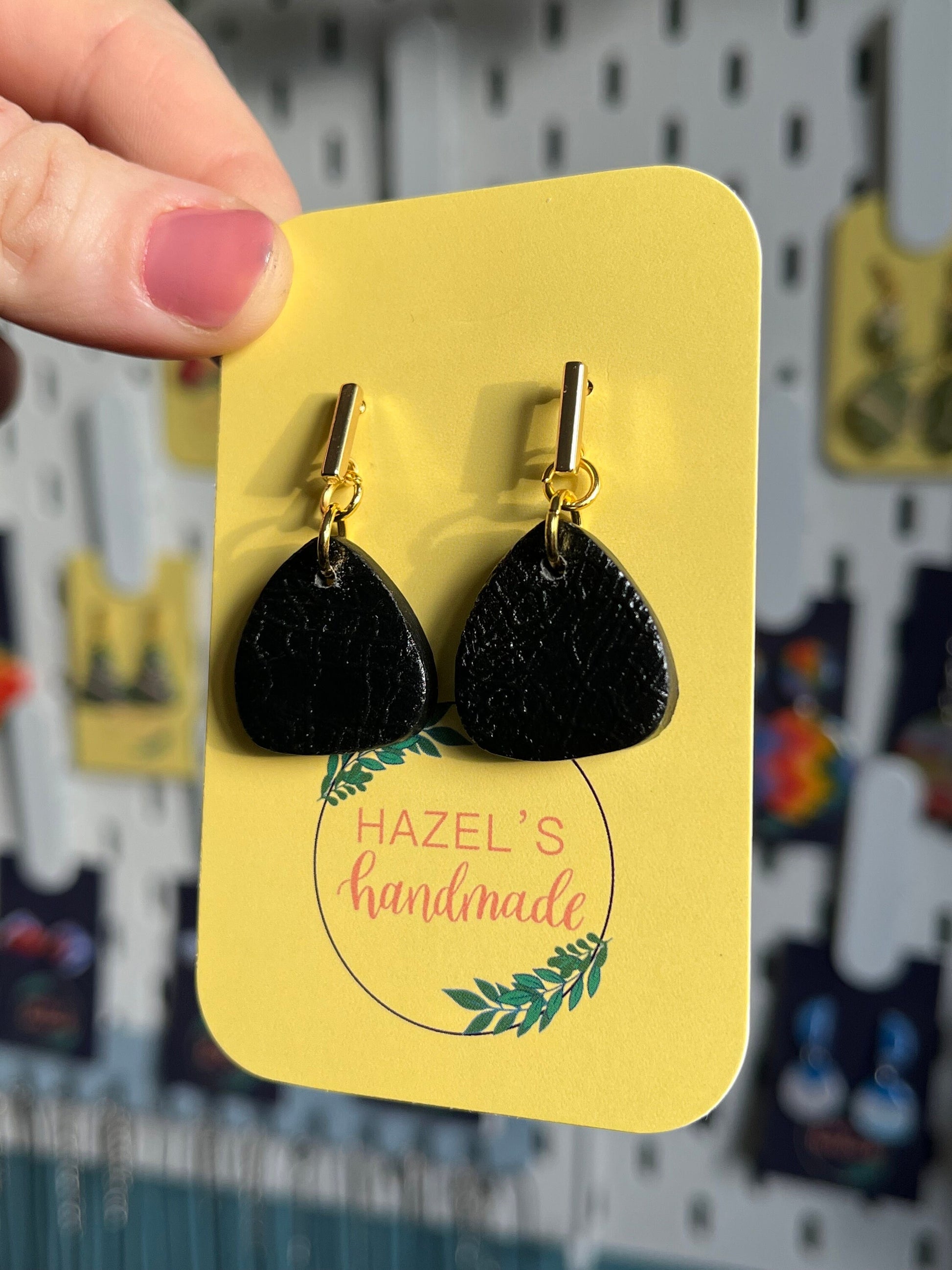 Satin Black Rounded shaped Earrings with embossed pattern and Gold coloured Stud