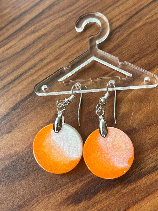 Orange and Pearl White Circle shaped Earrings with Stainless steel Fishhook Fixings.