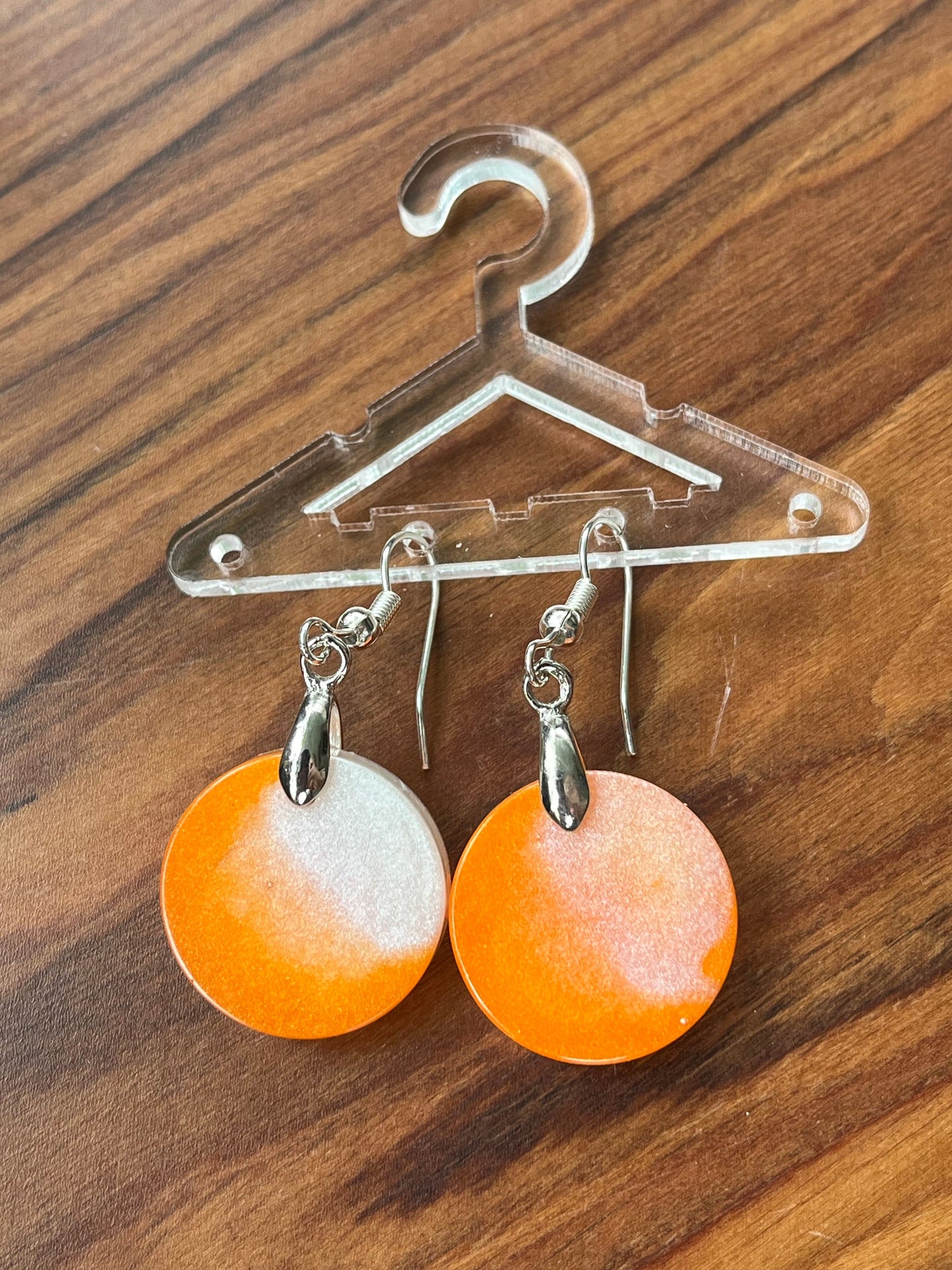 Orange and Pearl White Circle shaped Earrings with Stainless steel Fishhook Fixings.