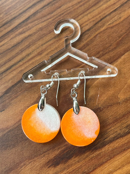 Orange and Pearl White Circle shaped Earrings with Stainless steel Fishhook Fixings.