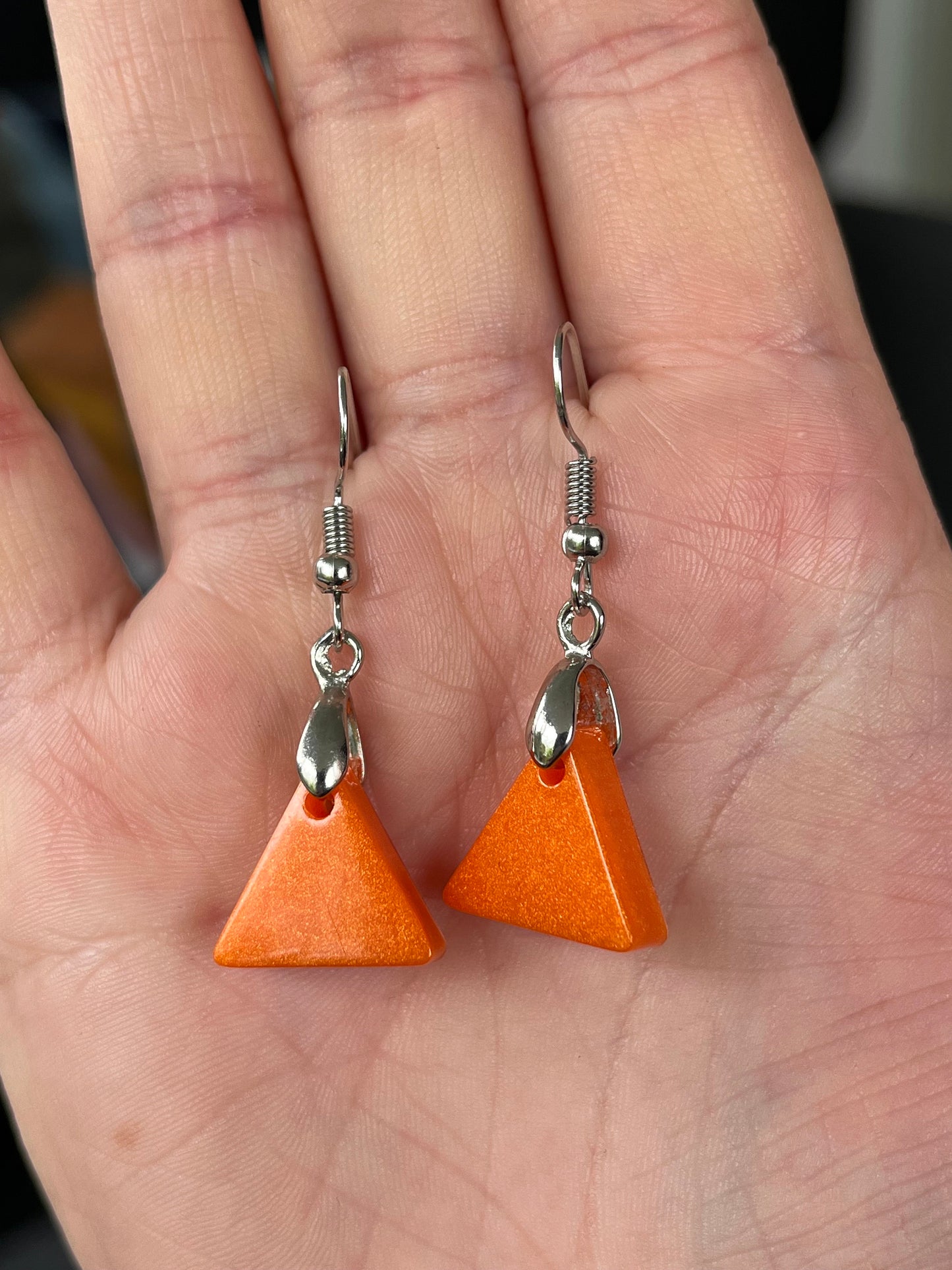 Orange Triangle shaped Earrings with Stainless steel Fishhook Fixings.