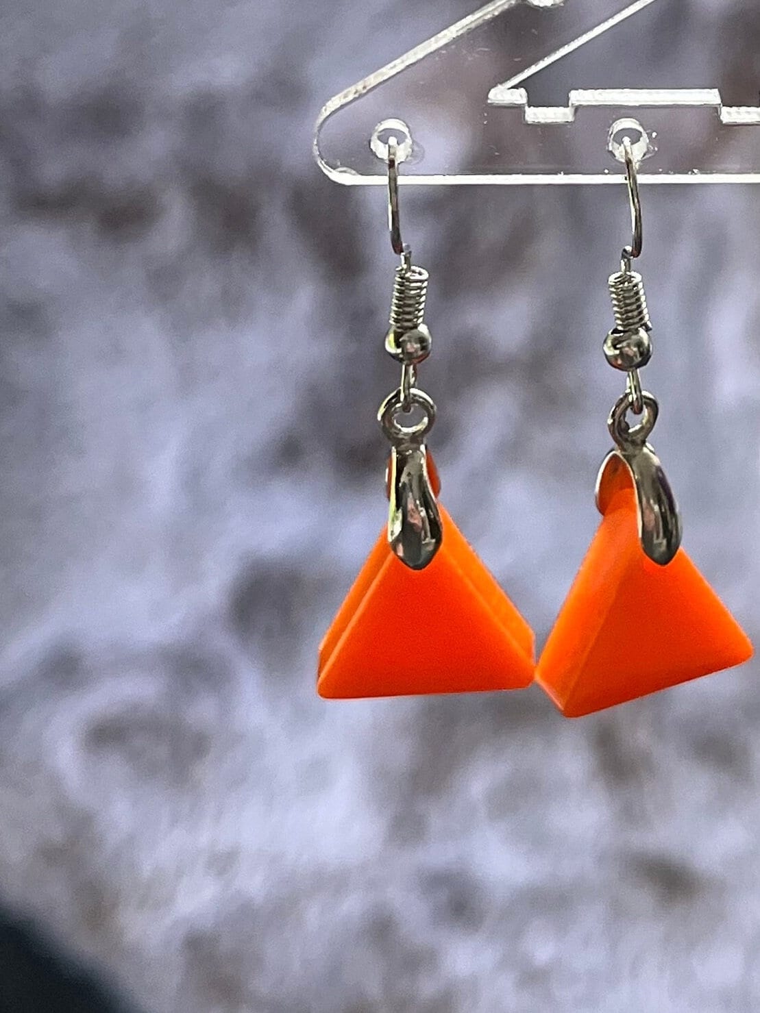 Orange Triangle shaped Earrings with Stainless steel Fishhook Fixings.