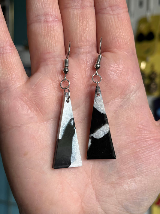 Black and White Triangle shaped Earrings with Stainless steel Fishhook fixings