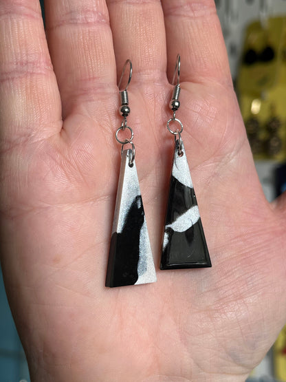 Black and White Triangle shaped Earrings with Stainless steel Fishhook fixings