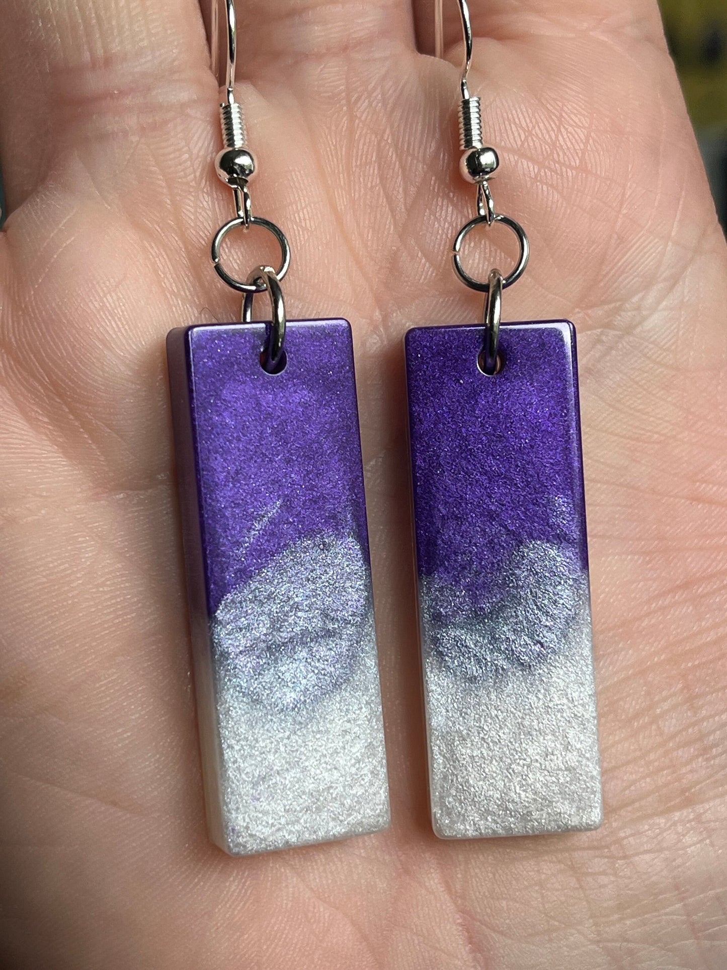 Purple and Pearl White Medium Rectangle Shape earrings with Stainless Steel Fishhook fixings