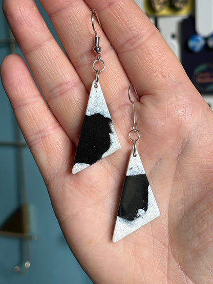 Black and White Triangle shaped Earrings with Silver findings