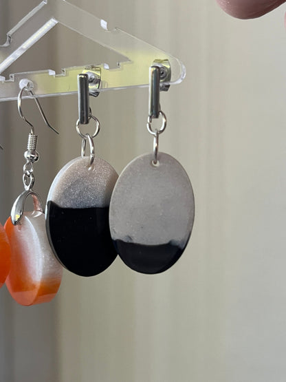 Black and White Oval shaped Earrings with Silver Stud findings