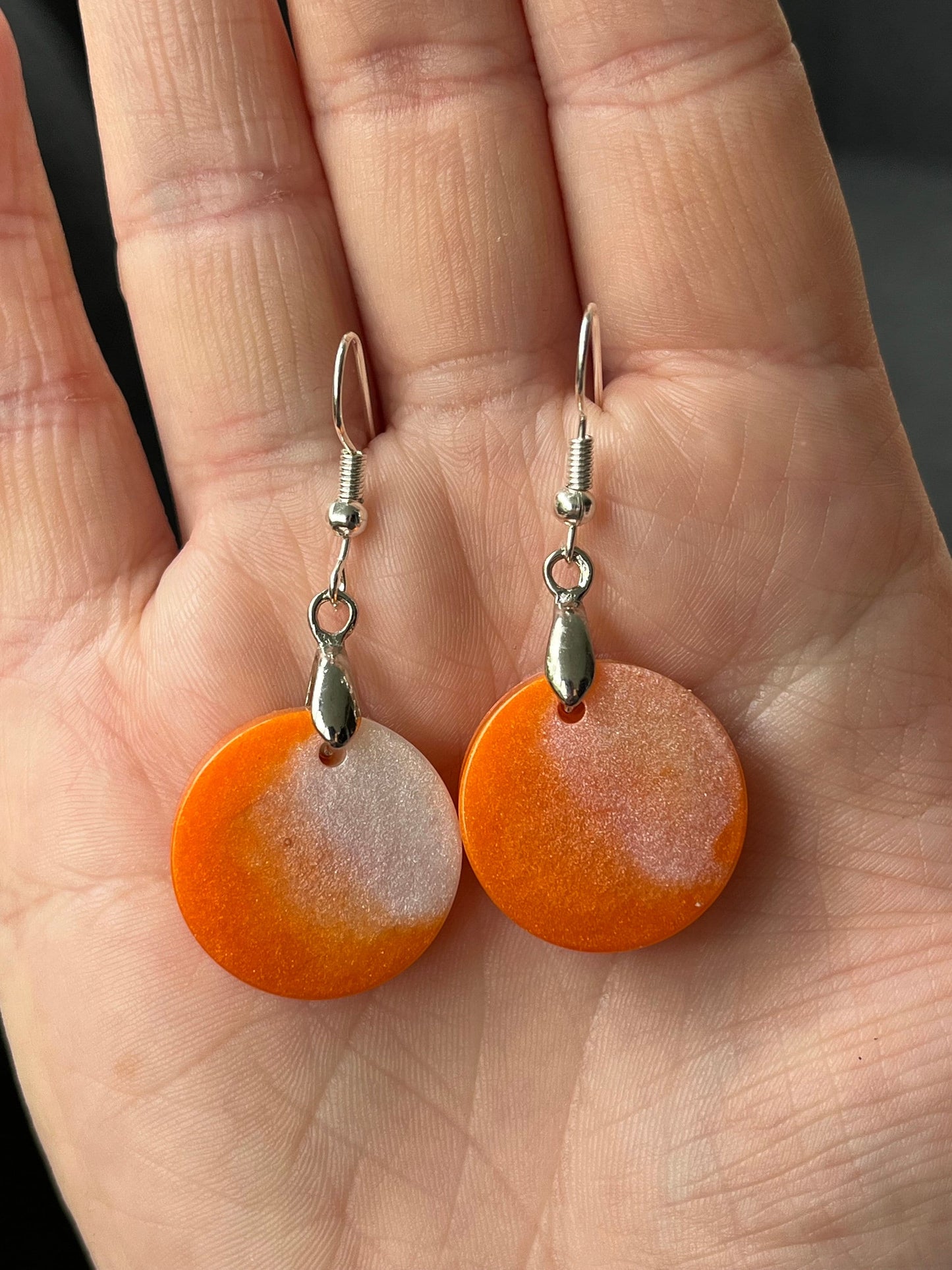 Orange and Pearl White Circle shaped Earrings with Stainless steel Fishhook Fixings.