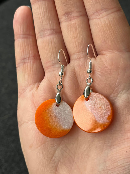 Orange and Pearl White Circle shaped Earrings with Stainless steel Fishhook Fixings.