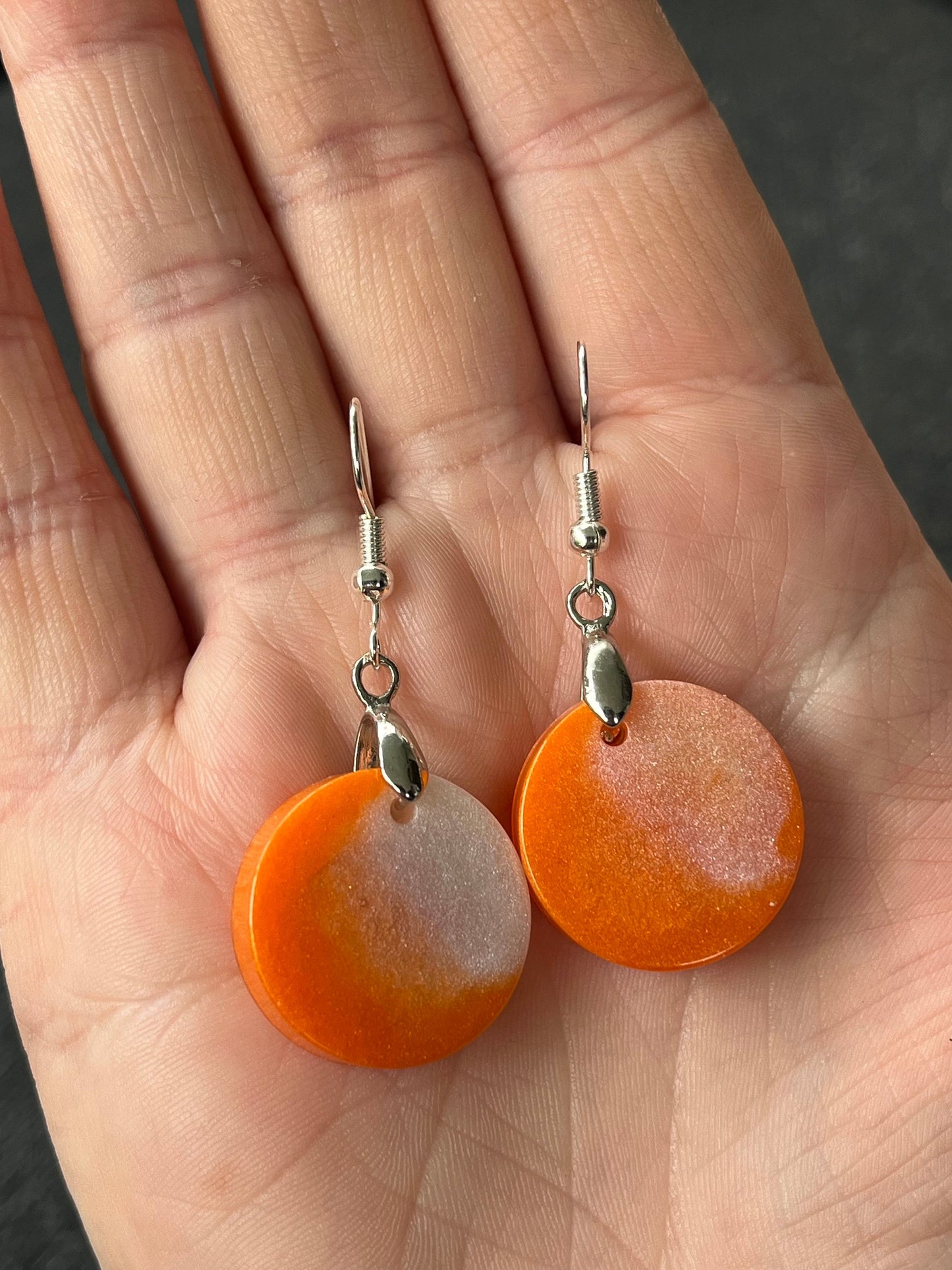 Orange and Pearl White Circle shaped Earrings with Stainless steel Fishhook Fixings.