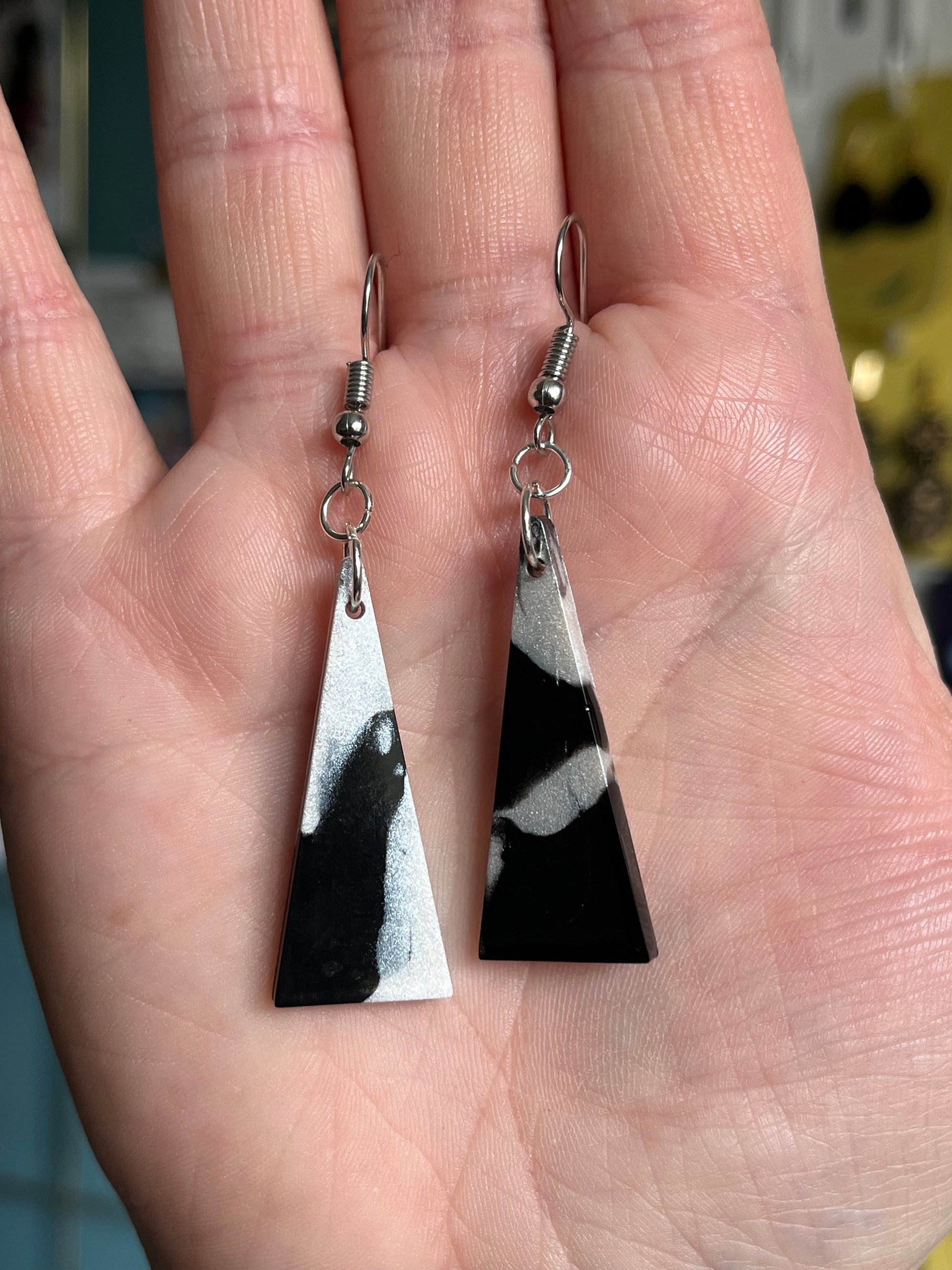 Black and White Triangle shaped Earrings with Stainless steel Fishhook fixings