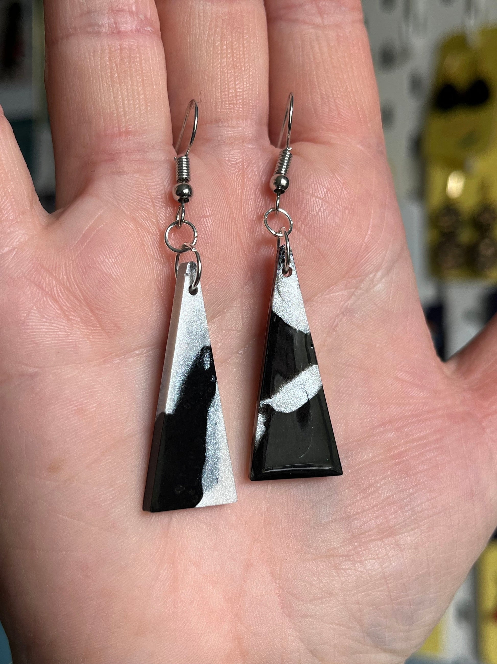 Black and White Triangle shaped Earrings with Stainless steel Fishhook fixings