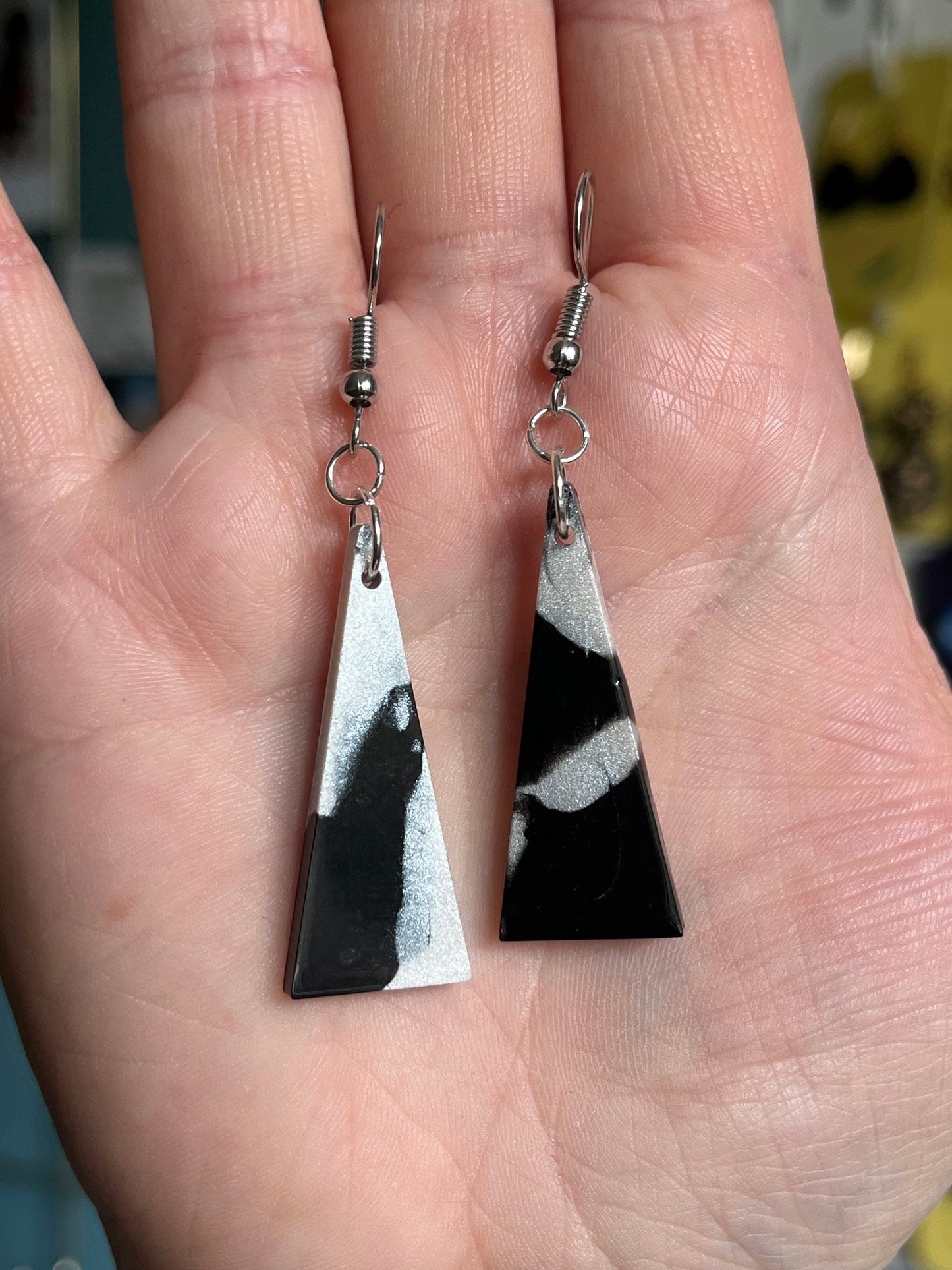 Black and White Triangle shaped Earrings with Stainless steel Fishhook fixings