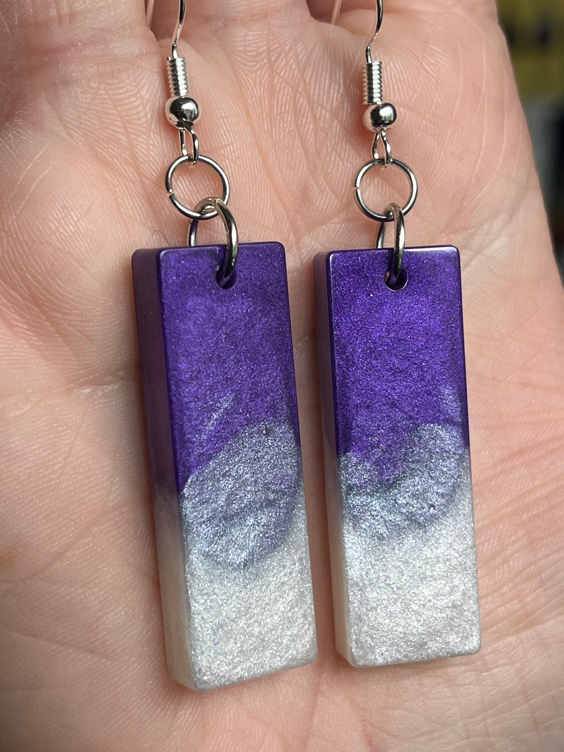 Purple and Pearl White Medium Rectangle Shape earrings with Stainless Steel Fishhook fixings