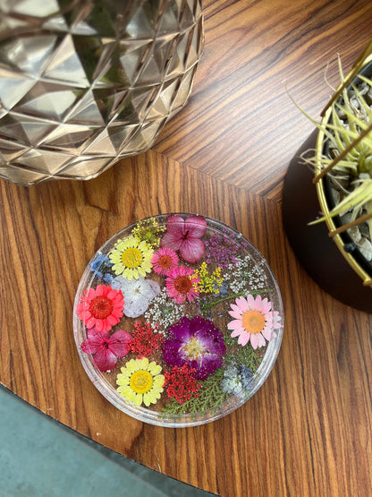 Clear Drinks Coaster with Dried flowers and Glitter