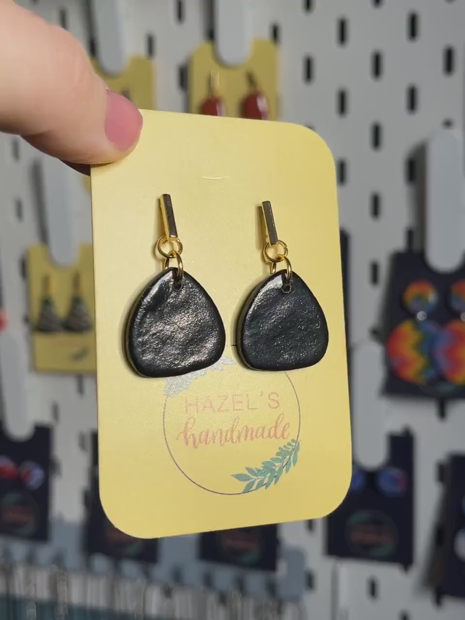 Satin Black Rounded shaped Earring with Gold coloured Stud